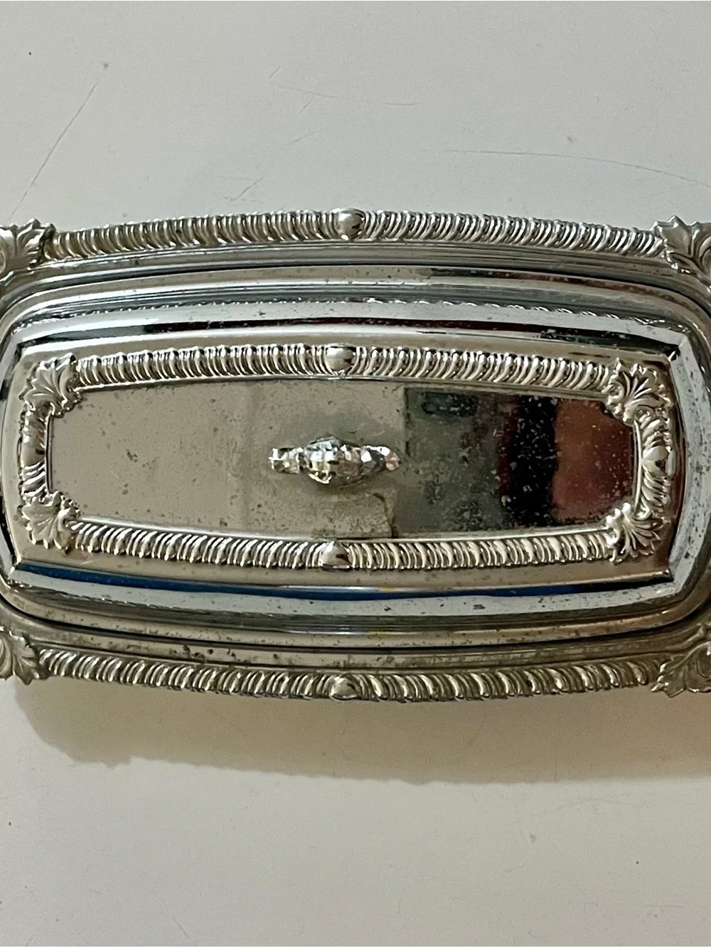 Vintage 3pc Silver Plated Butter Dish with Glass Insert Liner Ornate